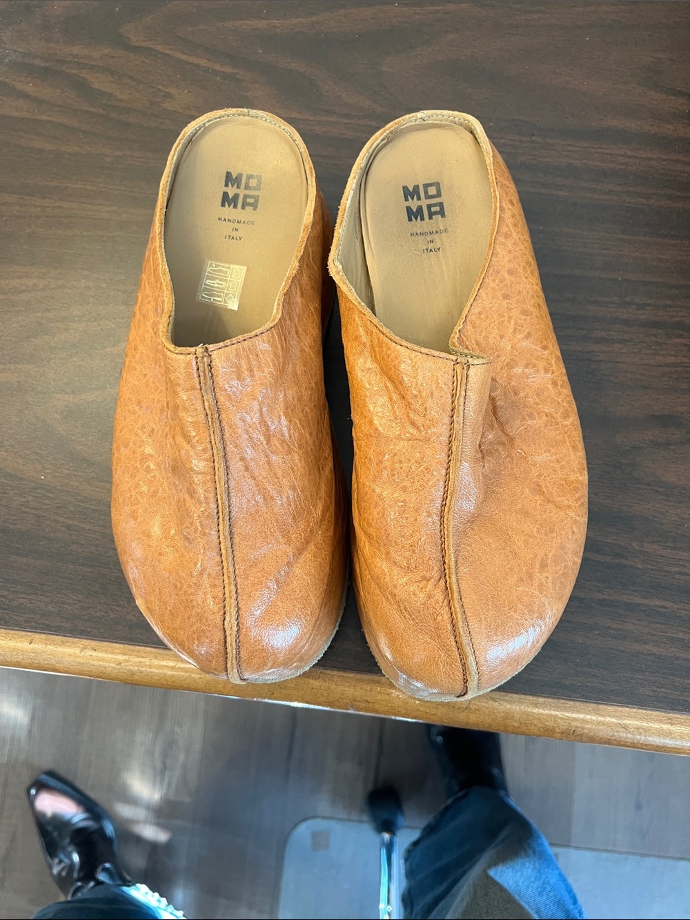 Moma Tan Leather Slip-On Clogs